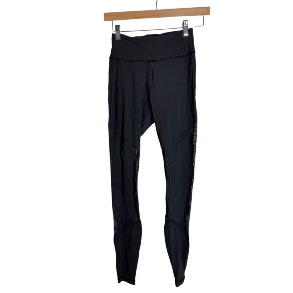 Lululemon The Lab Black Mesh Back Detail Leggings Pants Women's Size 4